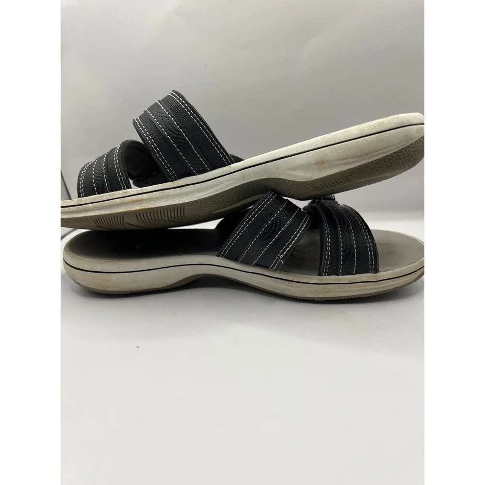 Clarks Cloudsteppers‎ Black Adjustable Strap Slide Sandals Womens 8 Summer Beach